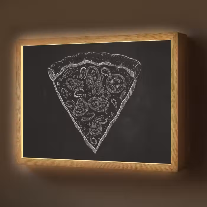 Lightbox - Wandlamp - Pizzapunt - Toppings - Krijttekening