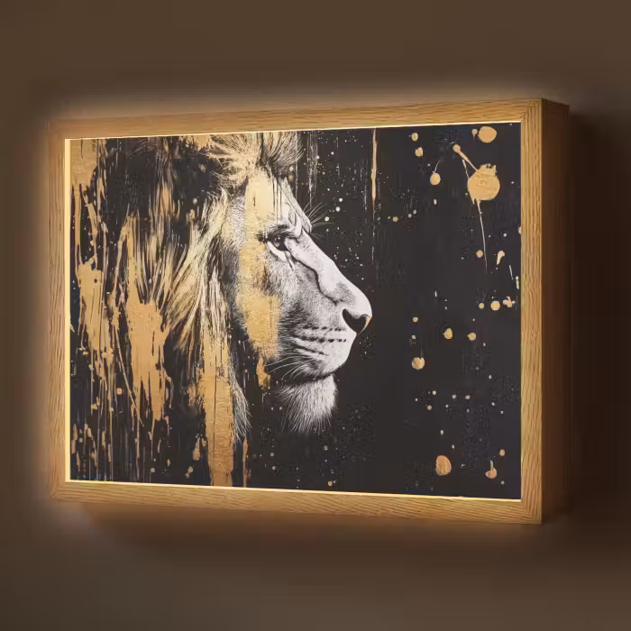 Lightbox - Wandlamp - Portret - Leeuw - Abstract - Goud