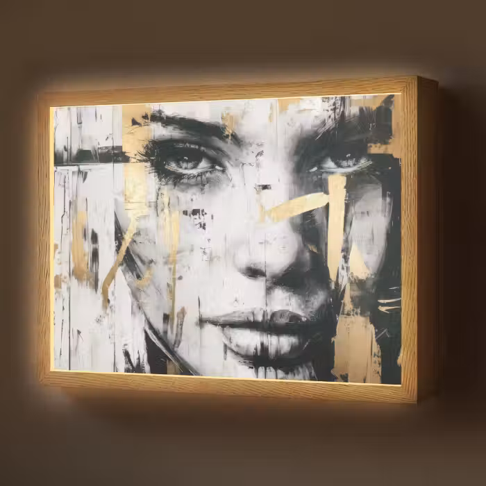 Lightbox - Wandlamp - Portret - Vrouw - Penseelstreken - Goud
