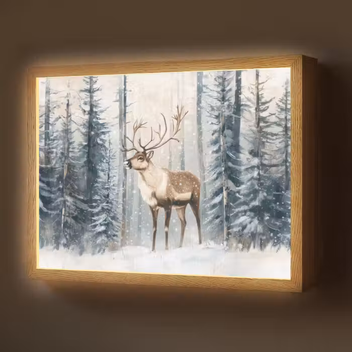 Lightbox - Wandlamp - Rendier - Sneeuw - Woud - Wit