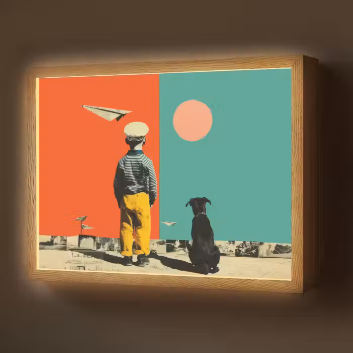 Lightbox - Wandlamp - Retro - Jongen - Hond - Rood - Groen