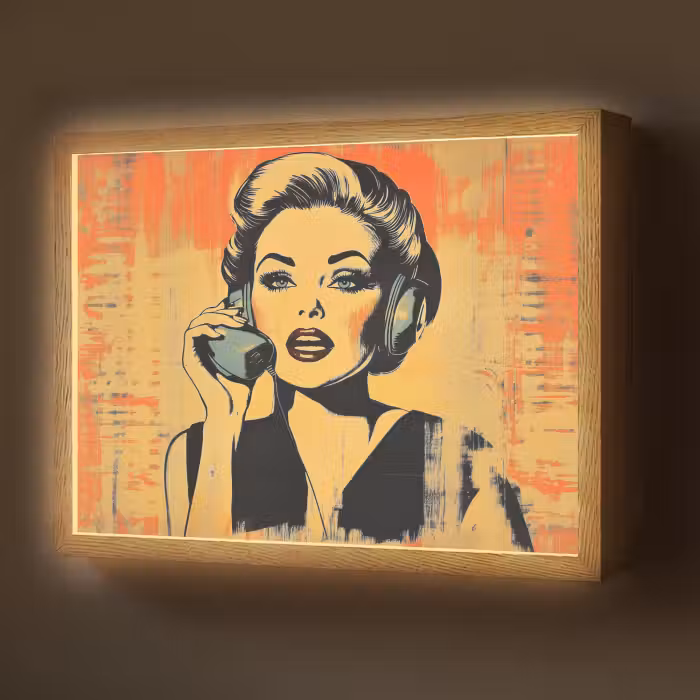 Lightbox - Wandlamp - Retro - Vrouw - Koptelefoon - Oranje