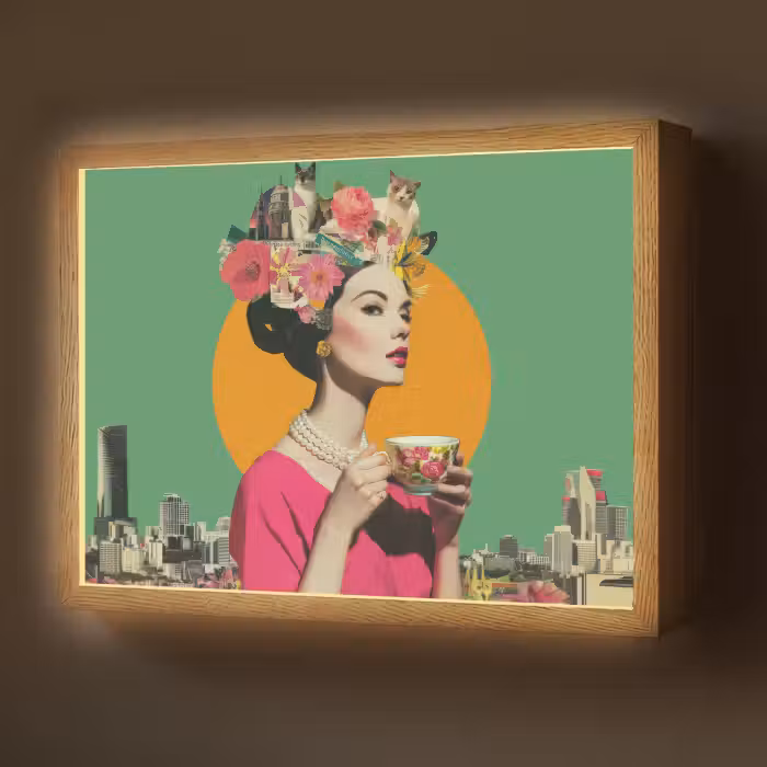 Lightbox - Wandlamp - Retro - Vrouw - Stad - Zon