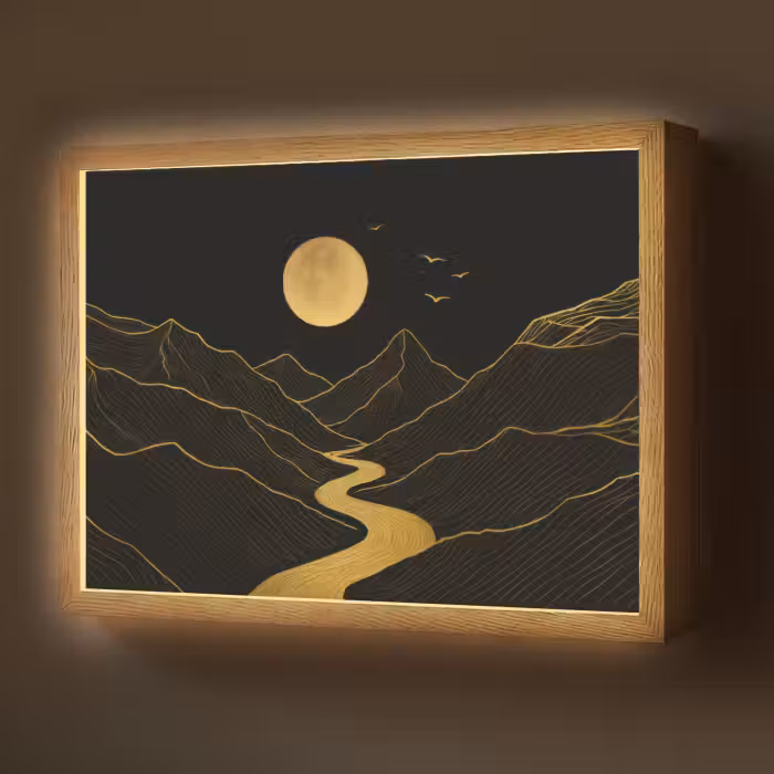 Lightbox - Wandlamp - Rivier - Goud - Maan - Vogels