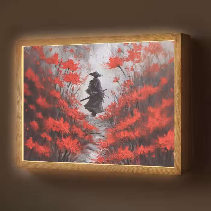 Lightbox - Wandlamp - Rode bloemen - mistig - Man