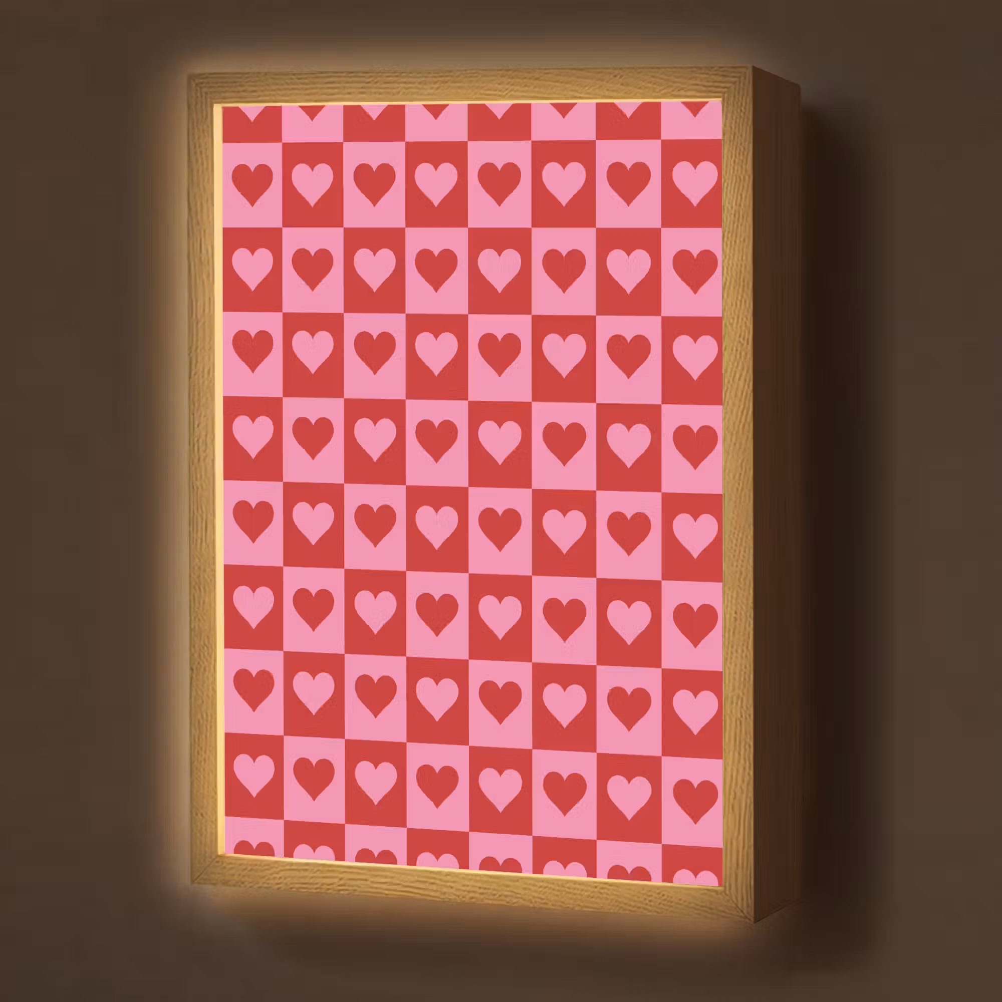 Lightbox - Wandlamp - Rood - Roze - Schaakbord - Valentijn