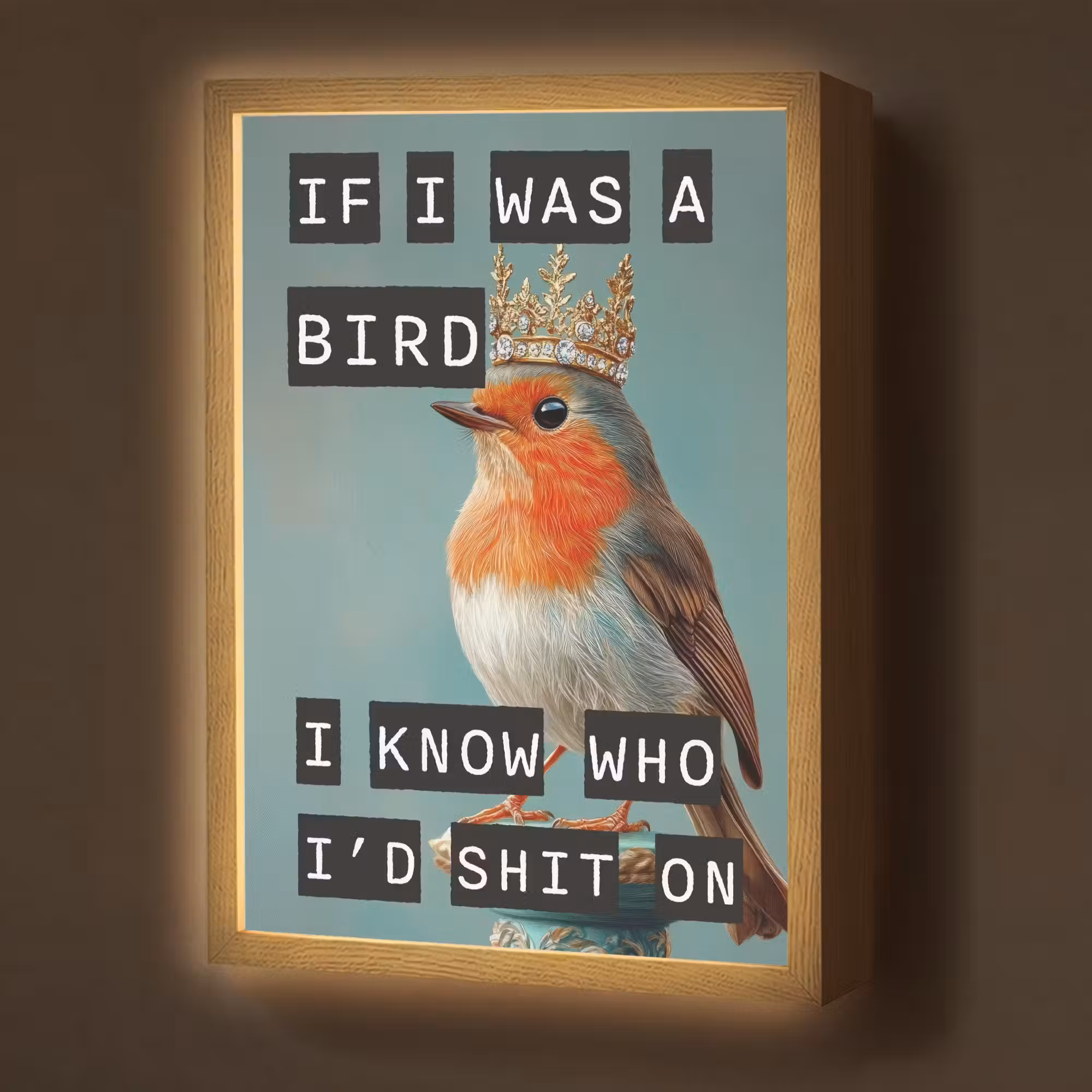 Lightbox - Wandlamp - Roodborstje - Vogel - Blauw - Decoratie