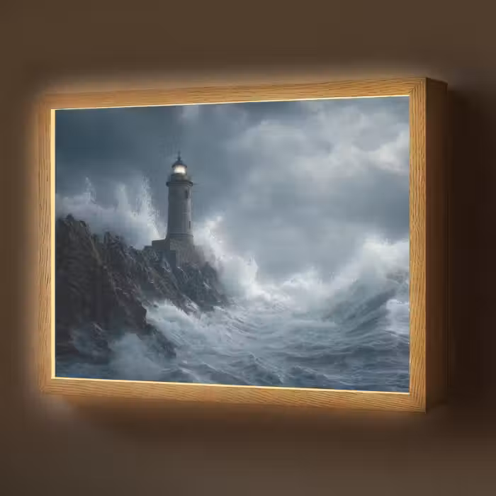 Lightbox - Wandlamp - Rotsen - Vuurtoren - Golven - Klliffen