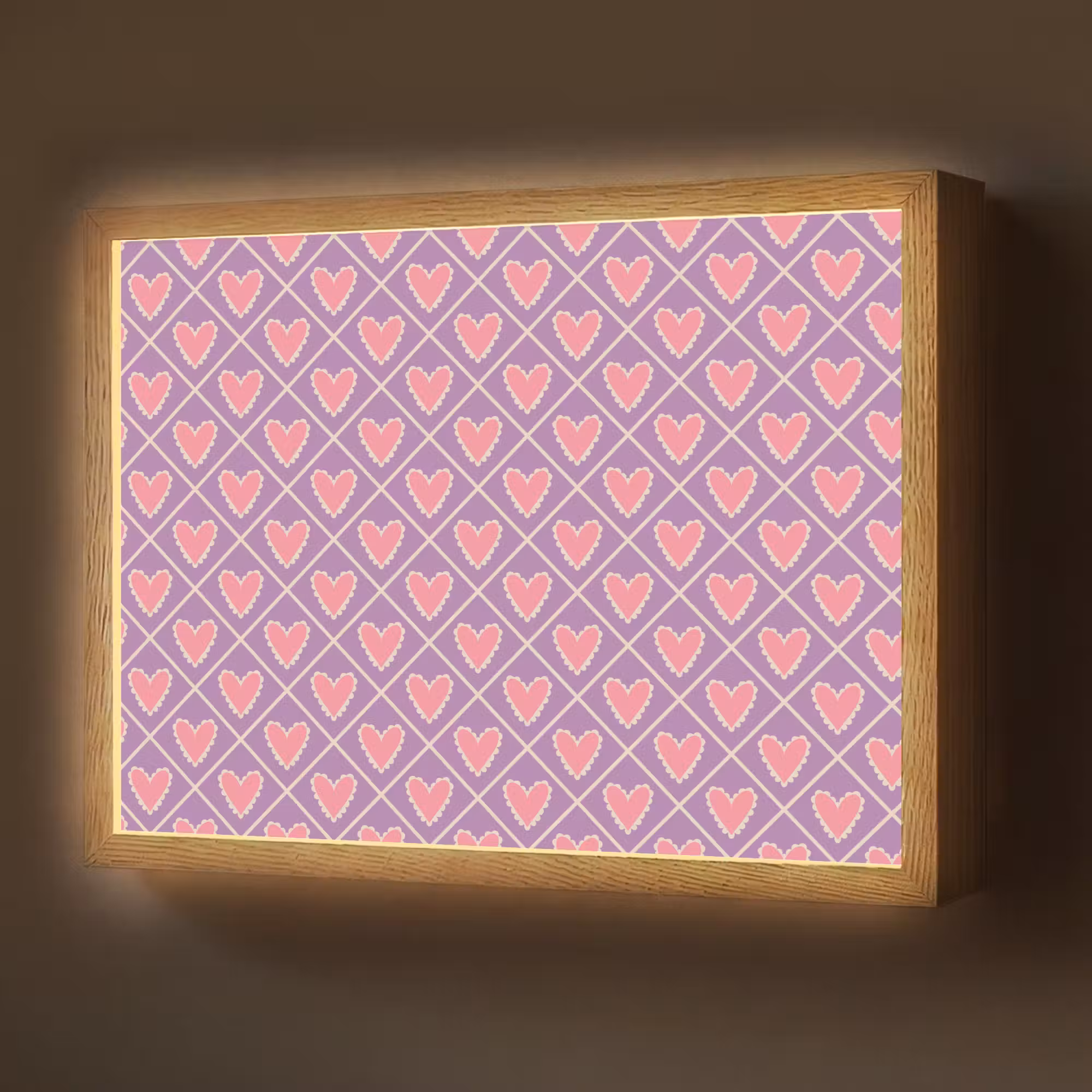 Lightbox - Wandlamp - Ruit - Patroon - Paars - Hartjes