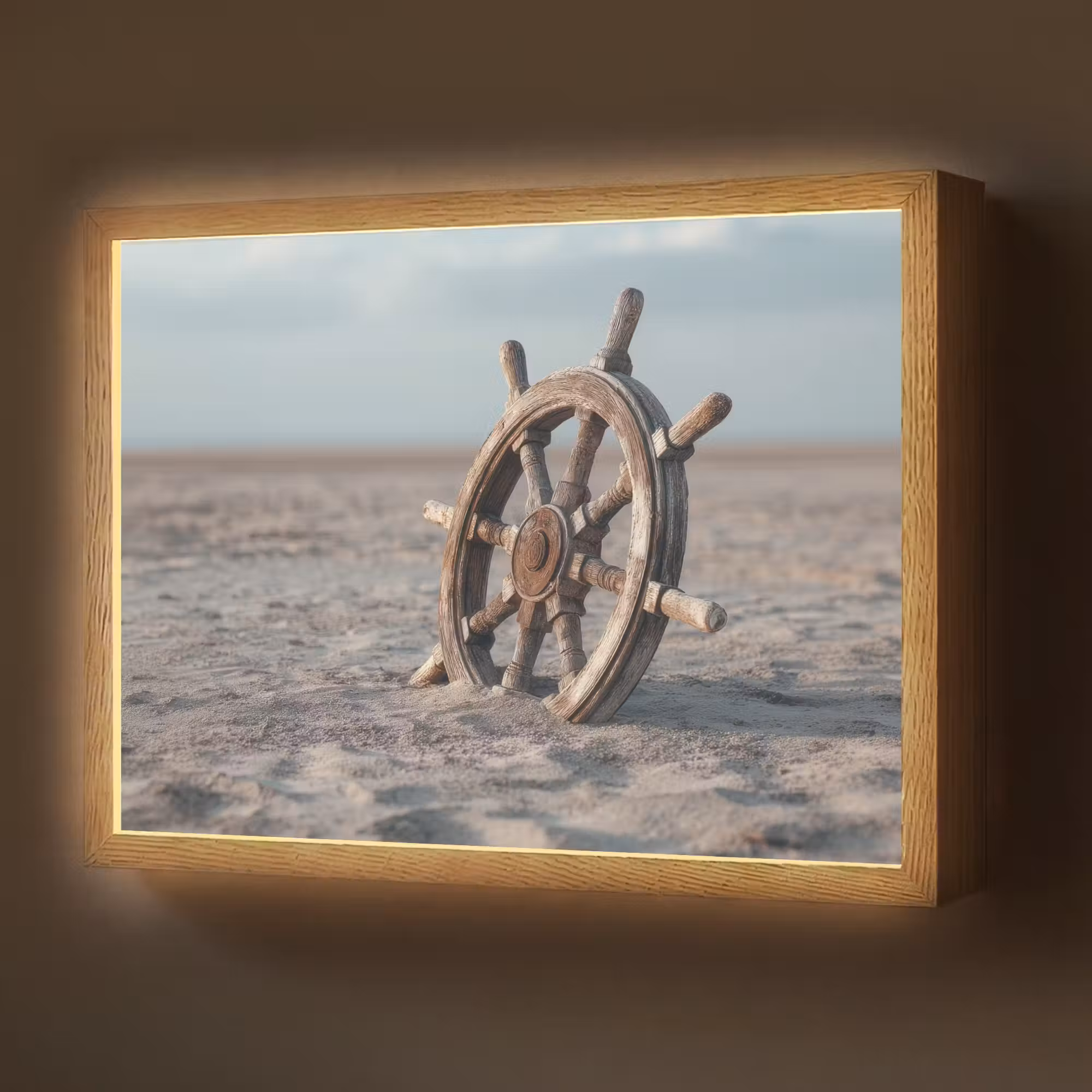 Lightbox - Wandlamp - Scheepsstuur - Hout - Bruin - Zand