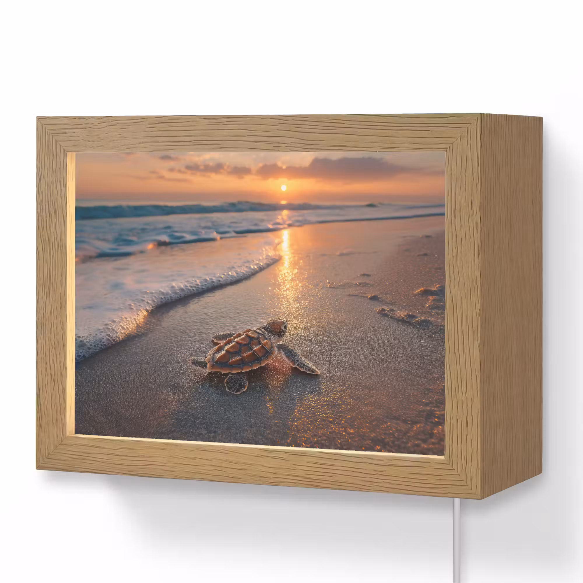 Lightbox - Wandlamp - Schildpad - strand - Zonsondergang