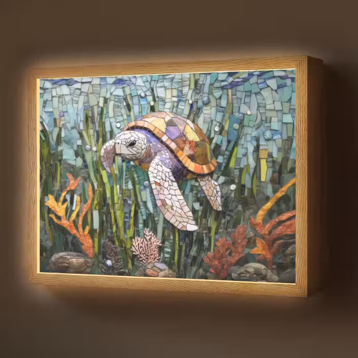 Lightbox - Wandlamp - Schildpad - Zeewier - Mozaïek