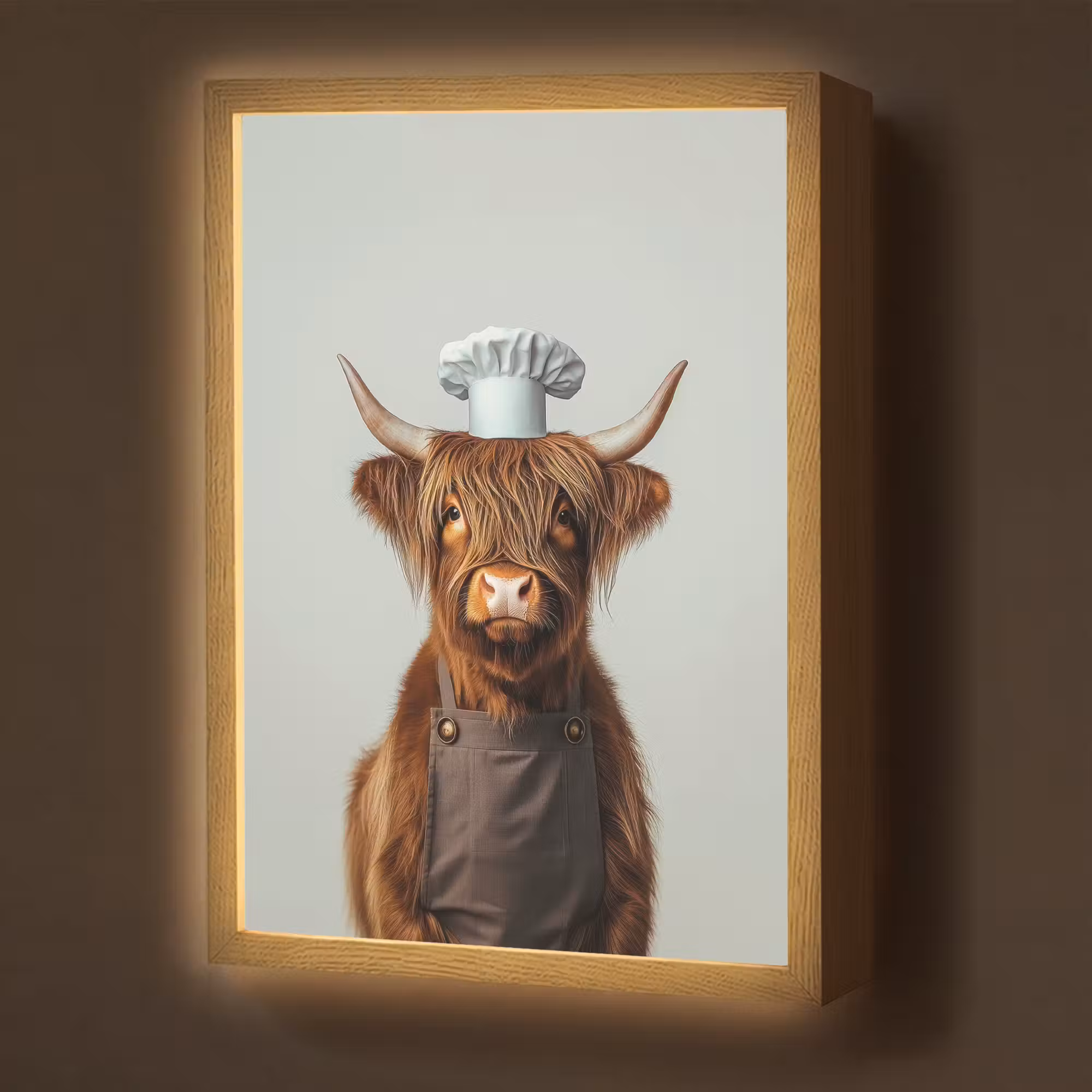 Lightbox - Wandlamp - Schotse Hooglander - Bruin - Hoorns - Kokskleding