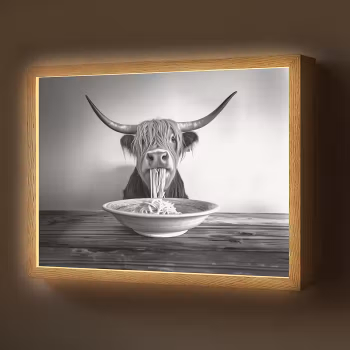 Lightbox - Wandlamp - Schotse Hooglander - Spaghetti - Dieren - Zwart wit