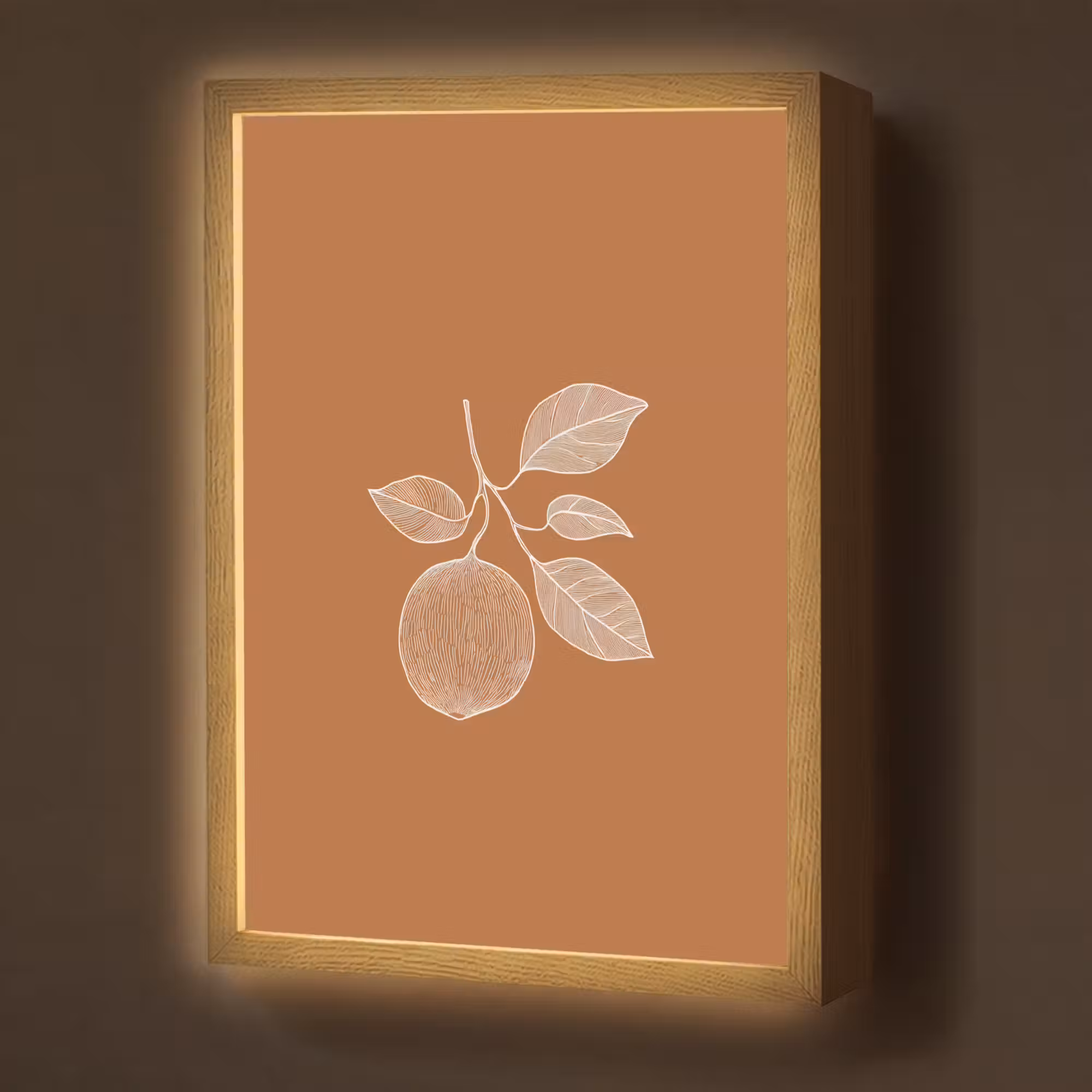 Lightbox - Wandlamp - Sinaasappel - Getekend - Bladeren - Bruin