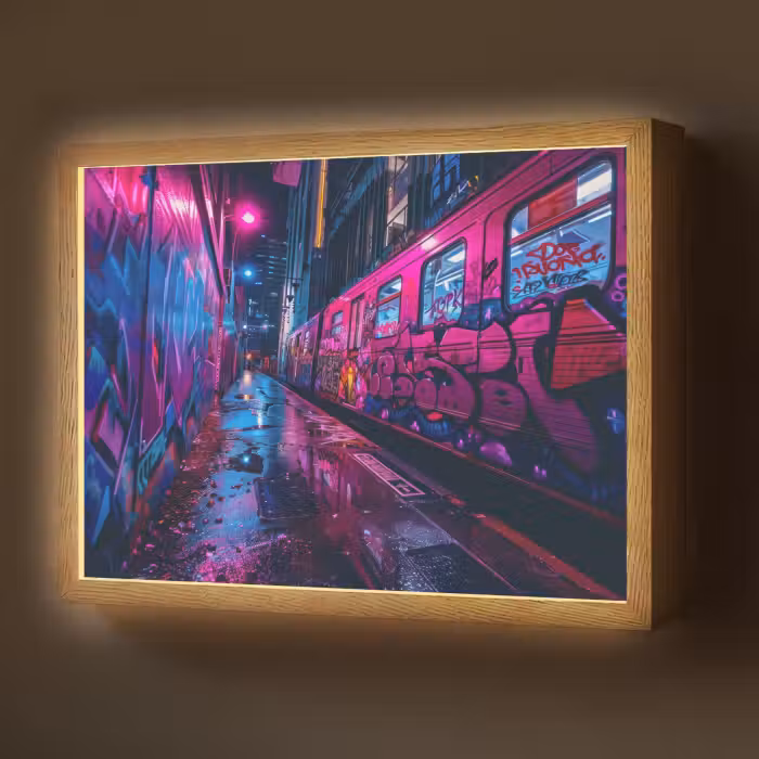 Lightbox - Wandlamp - Stad - Neon - Nacht - Roze - Graffiti