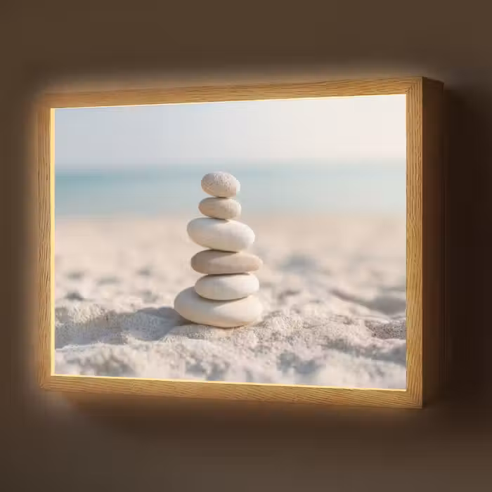 Lightbox - Wandlamp - Stenen - Stapel - Zand - Zee
