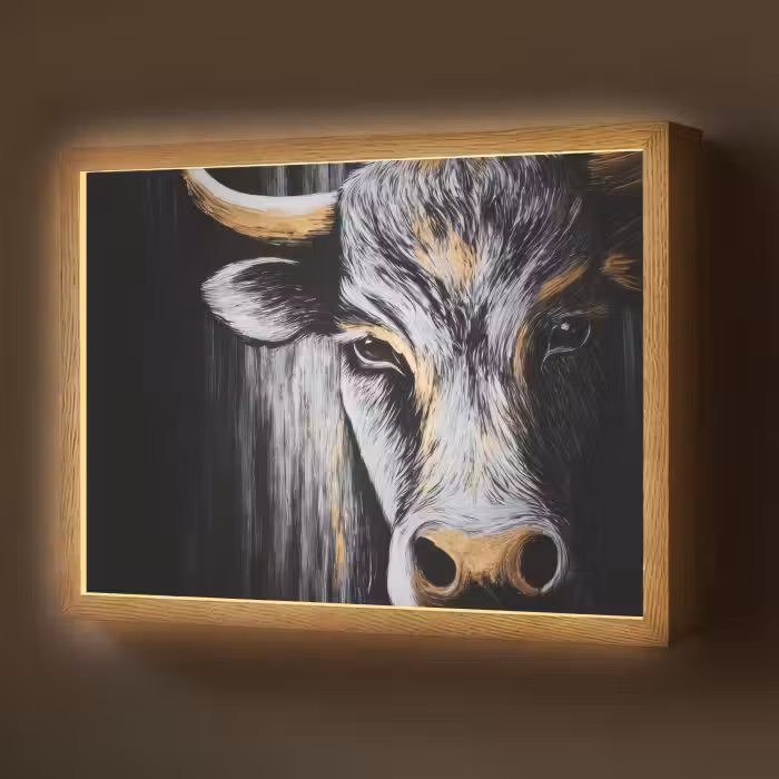 Lightbox - Wandlamp - Stier - Hoorns - Snuit - Goud