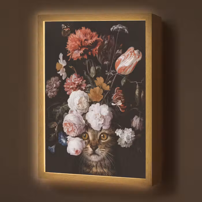Lightbox - Wandlamp - Stilleven met bloemen - Jan Davidsz de Heem - Kat