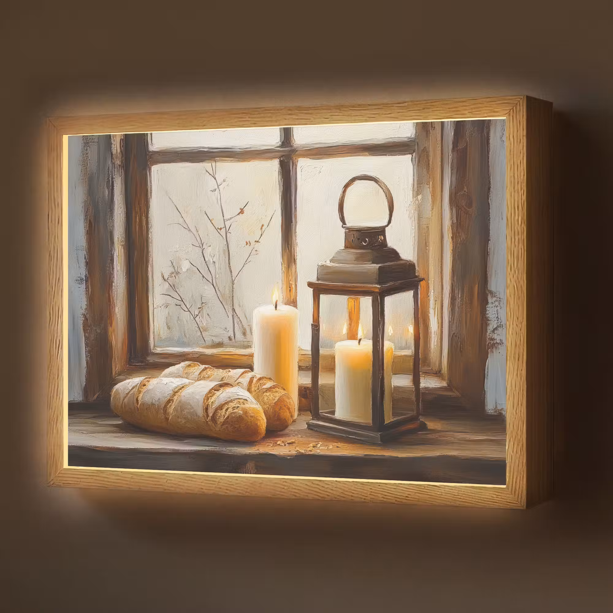 Lightbox - Wandlamp - Stilleven - Rustiek - Kaarsen - Broden - Raam