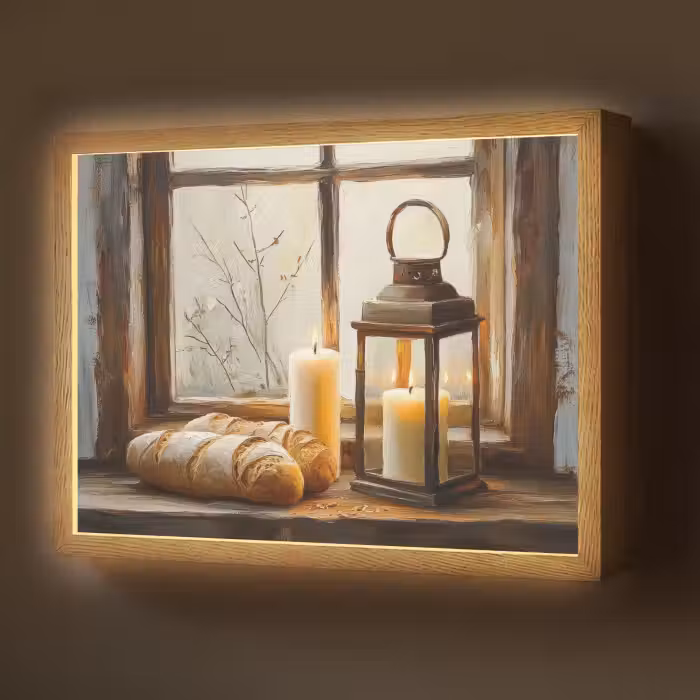 Lightbox - Wandlamp - Stilleven - Rustiek - Kaarsen - Broden - Raam
