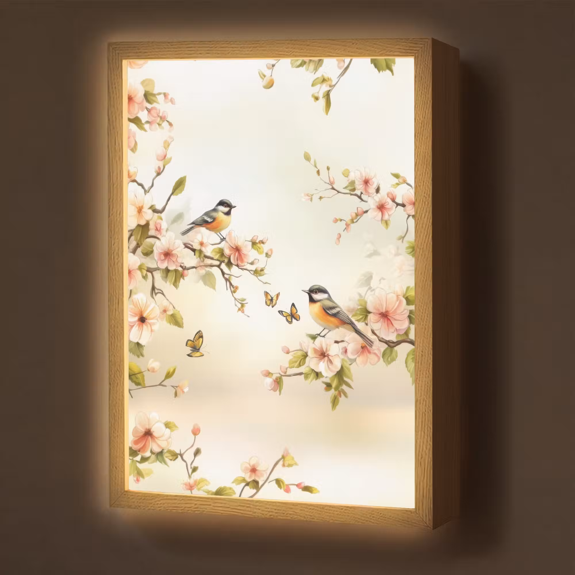 Lightbox - Wandlamp - Takken - Bloemen - Vogeltjes - Roze