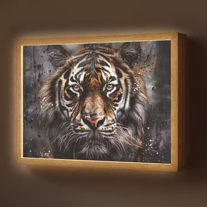 Lightbox - Wandlamp - Tijger - Dieren - Portret - Luxe - Zwart