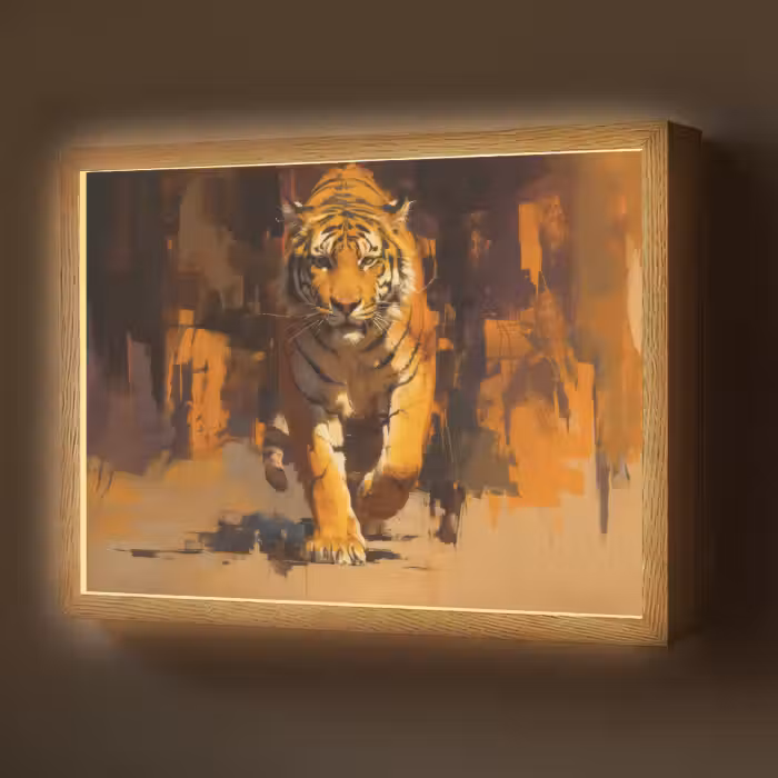 Lightbox - Wandlamp - Tijger - Geschilderd - Oranje - Penseelstreken