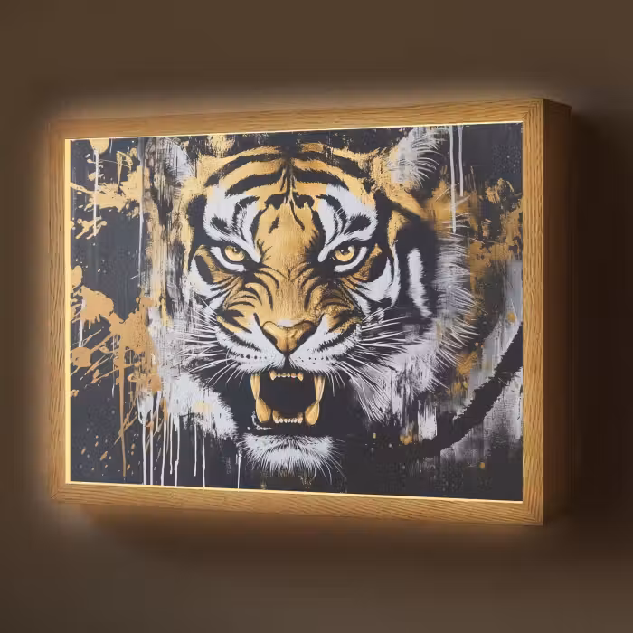 Lightbox - Wandlamp - Tijger - Verfspatten - Goud
