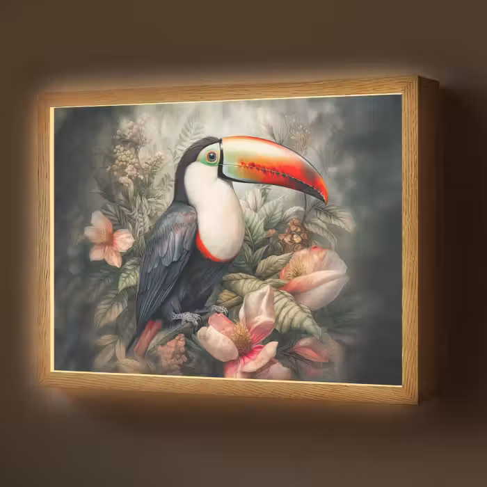 Lightbox - Wandlamp - Toekan - Vogels - Bloemen - Planten - Tropisch