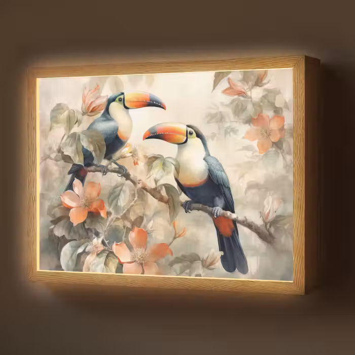Lightbox - Wandlamp - Toekan - Vogels - Bloemen - Tak