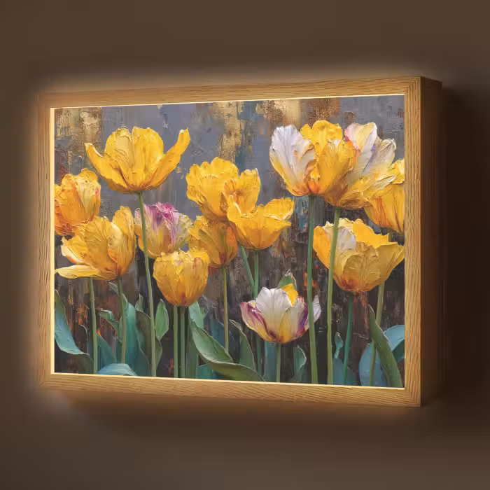 Lightbox - Wandlamp - Tulpen - Geel - Penseelstreken - Abstract