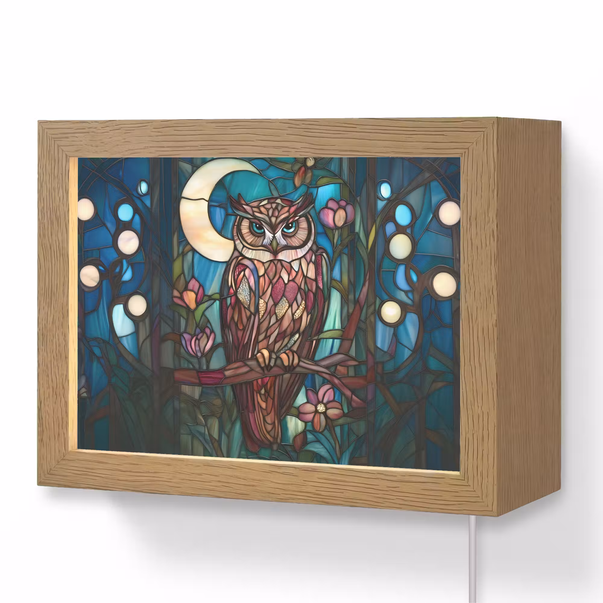 Lightbox - Wandlamp - Uil - Mozaïek - Maan - Nacht
