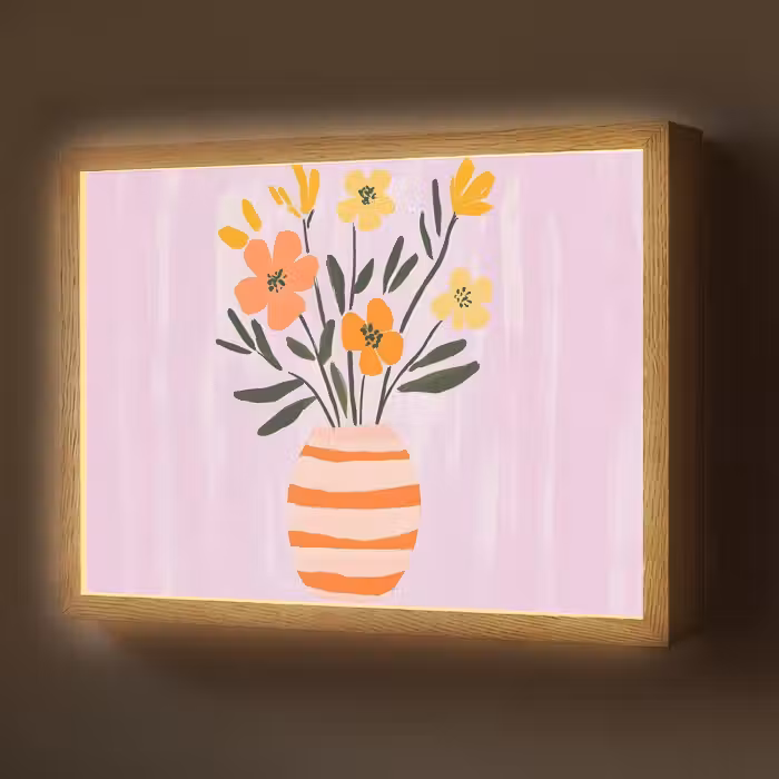 Lightbox - Wandlamp - Vaas - Gestreept - Bloemen - Oranje