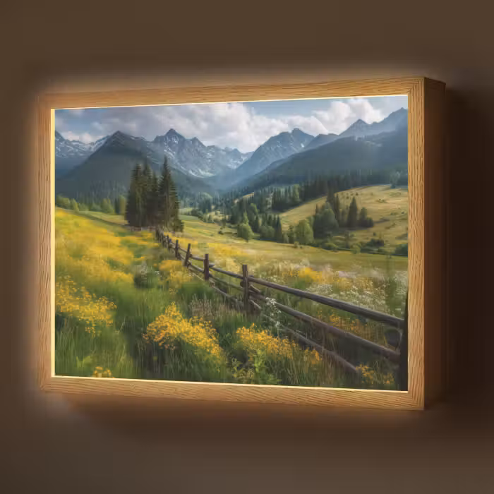 Lightbox - Wandlamp - Veld - Hek - Bergen - Bloemen