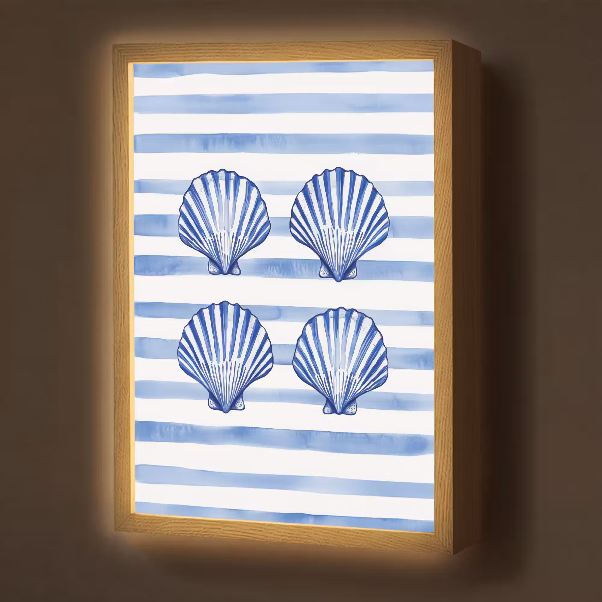 Lightbox - Wandlamp - Vier schelpen - Blauw - Wit - Strepen