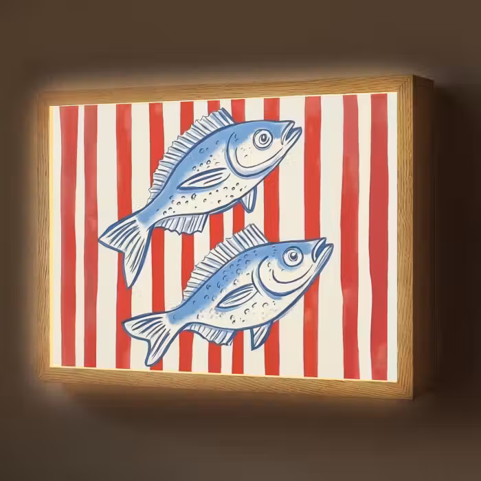 Lightbox - Wandlamp - Vissen - Verticale strepen - Blauw - Rood