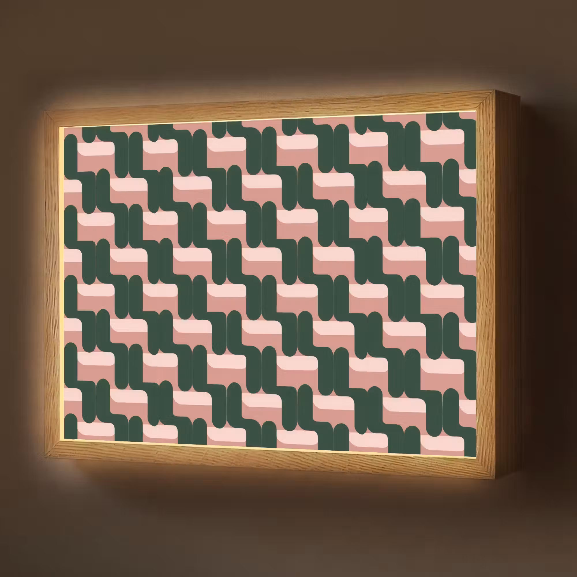 Lightbox - Wandlamp - Vlechtpatroon - Groen - Roze - Geometrisch
