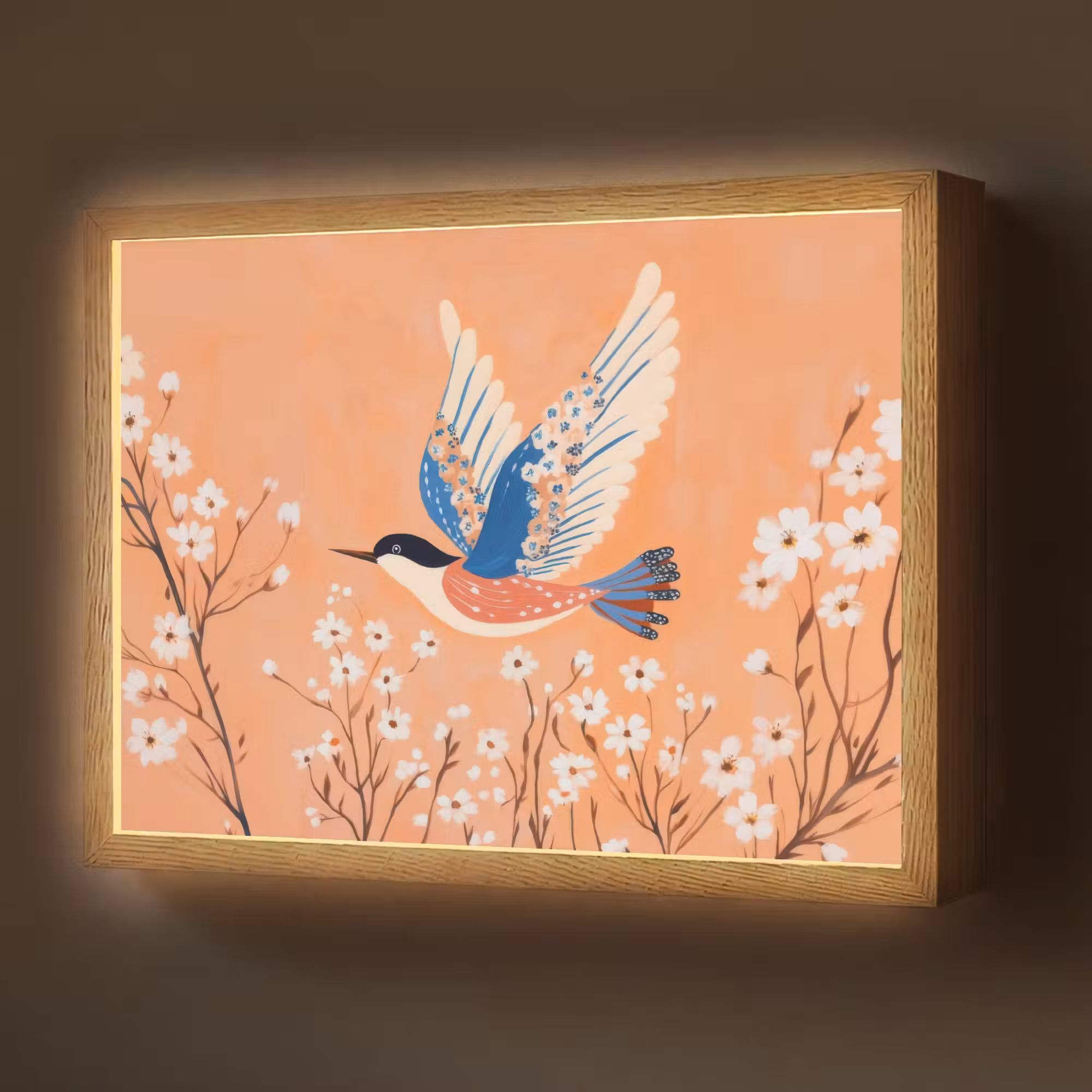 Lightbox - Wandlamp - Vogel - Bloesemtakken - Warm - Kleurrijk