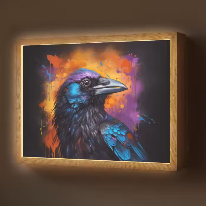 Lightbox - Wandlamp - Vogel - Kraai - Graffiti - Zwart - Dieren