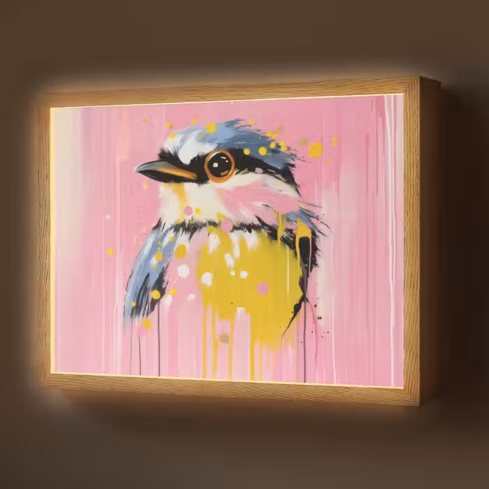 Lightbox - Wandlamp - Vogel - Roze - Geel - Blauw