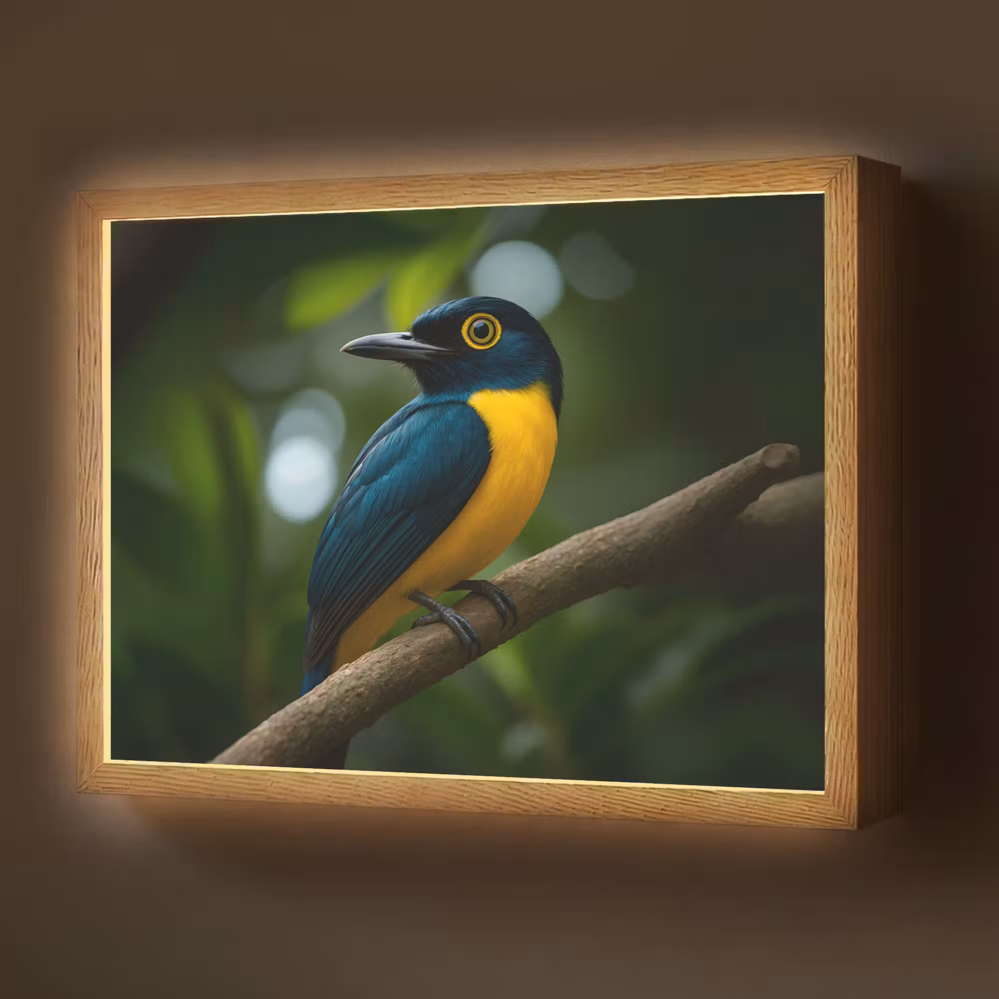 Lightbox - Wandlamp - Vogel - Tak - Geel - Bladeren
