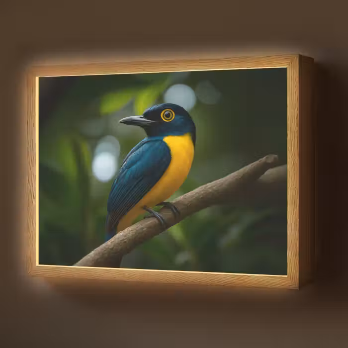 Lightbox - Wandlamp - Vogel - Tak - Geel - Bladeren