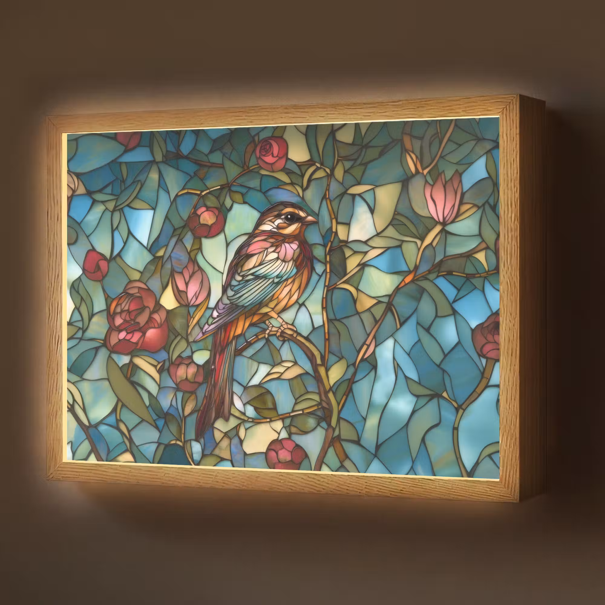 Lightbox - Wandlamp - Vogel - Tak - Rozen - Mozaïek