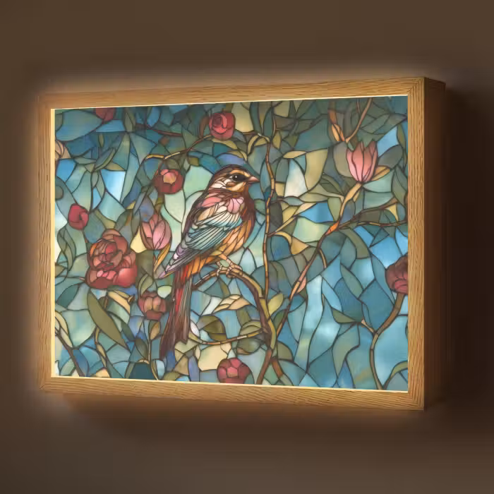 Lightbox - Wandlamp - Vogel - Tak - Rozen - Mozaïek
