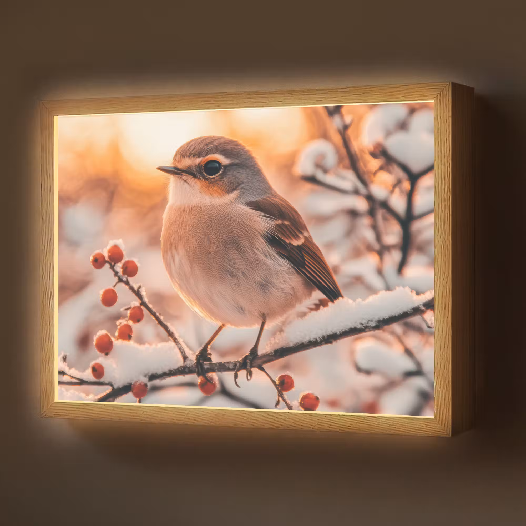 Lightbox - Wandlamp - Vogel - Tak - Winter - Dieren - Sneeuw