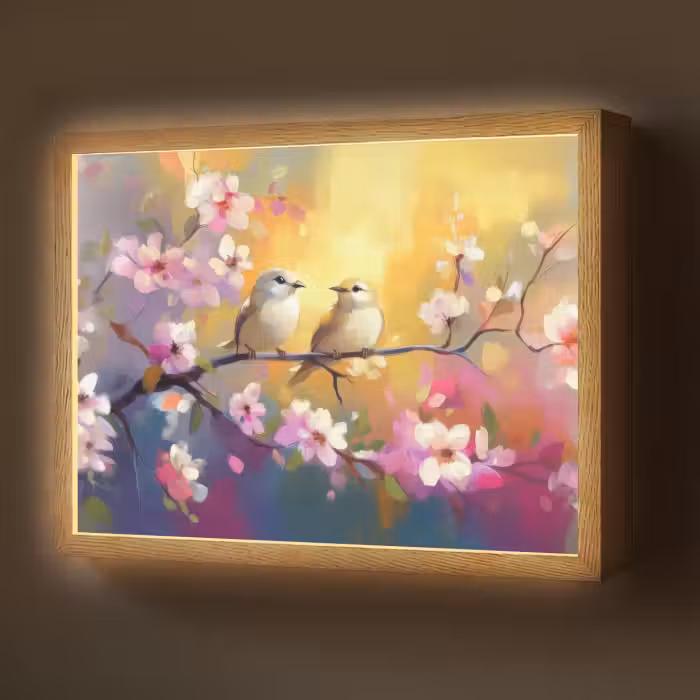 Lightbox - Wandlamp - Vogels - Bloemen - Roze
