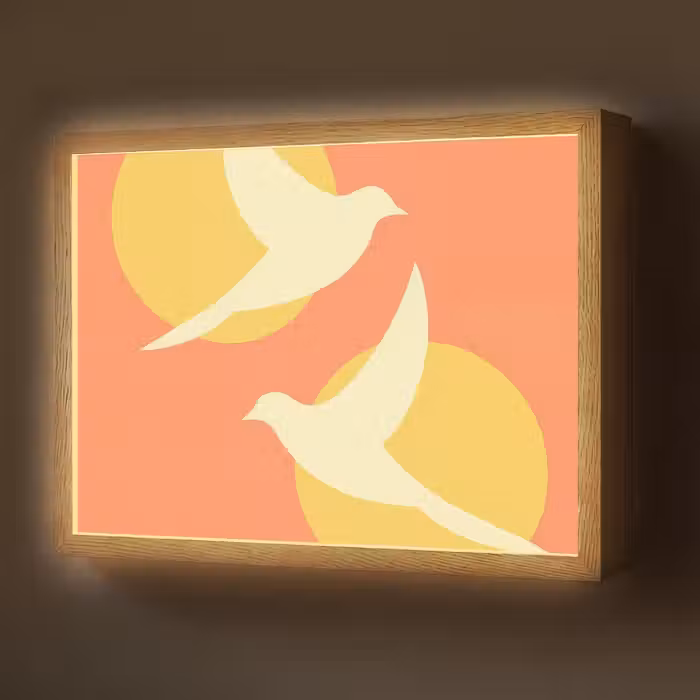 Lightbox - Wandlamp - Vogels - Cirkels - Geel