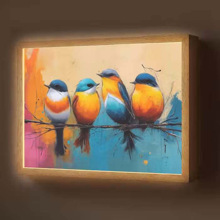 Lightbox - Wandlamp - Vogels - Kleurrijk - Tak - Abstract