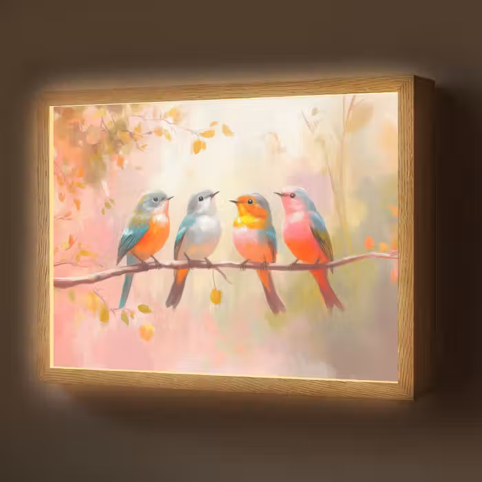 Lightbox - Wandlamp - Vogels - Kleurrijk - Tak
